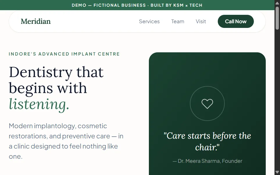 Meridian Dental clinic demo site