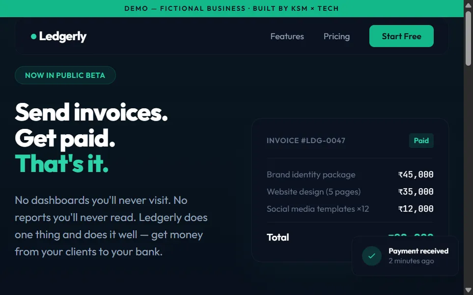 Ledgerly SaaS demo site